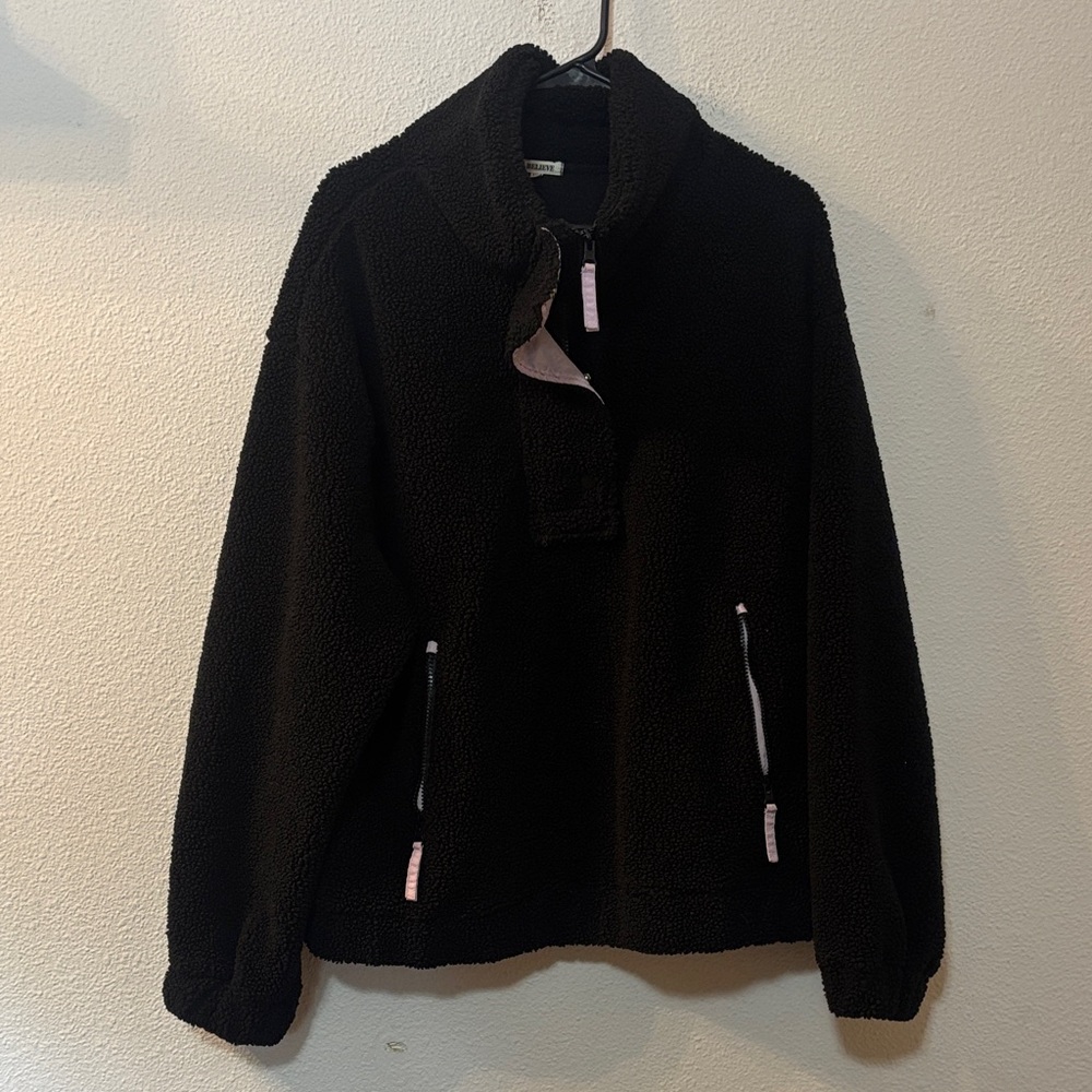 I Believe Black Fleece Pullover with Pink Accents